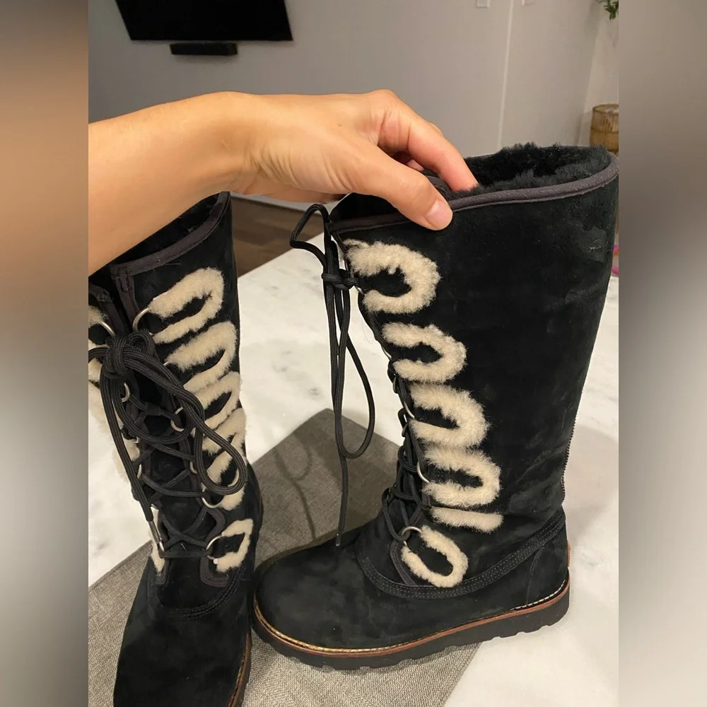 UGG Black Lace-Up Winter Boots - Picture 3 of 7